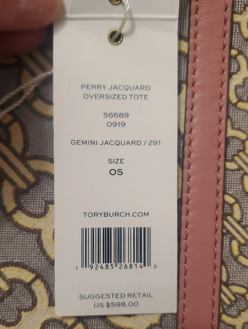 Tory Burch Beige Patterned Canvas Tote with Yellow Straps